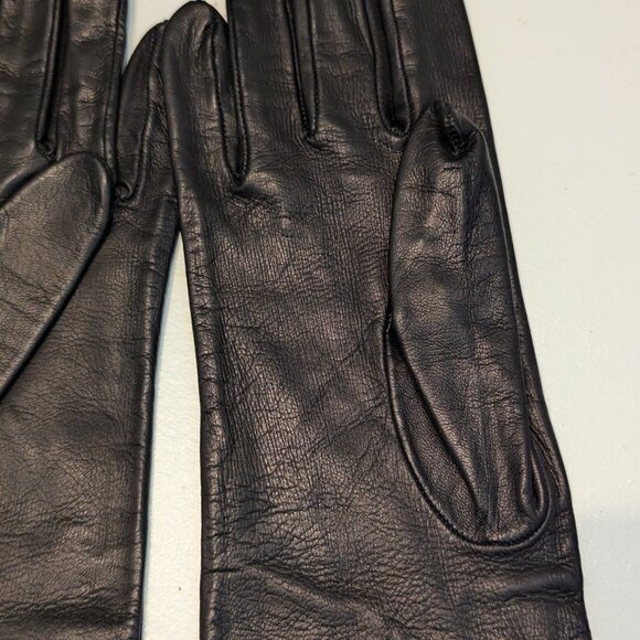 Black Italian Leather Long Gloves - Picture 3 of 7